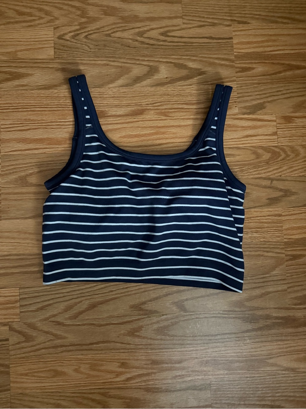 Navy & White Striped Cropped Tank Top